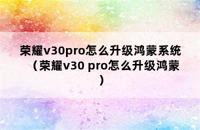 荣耀v30pro怎么升级鸿蒙系统（荣耀v30 pro怎么升级鸿蒙）